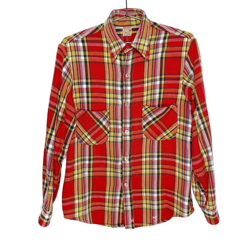 Vintage JCPenny Big Mac Mens Plaid Flannel Long Sleeve Button Up‎ Shirt MEDIUM